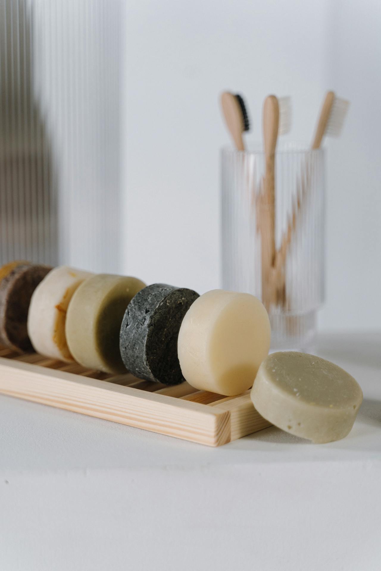Image showing solid bars and bamboo toothbrushes in a plastic free bathroom